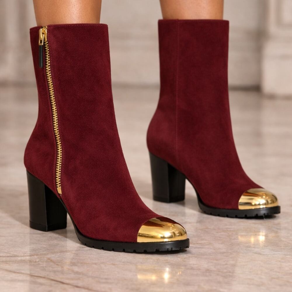 Giuseppe Zanotti Suede Leather Cap Toe Mid Calf Heeled Boots